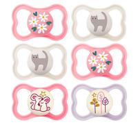 MAM Day & Night MAM Air Silicone Dummy 6-16 Months // MAM Air Night Girl // Set of 6 // Includes 3 Sterilised Transport Boxes