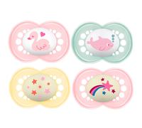 MAM Day & Night Silicone Dummy 16+, Set of 4, Including 2 Sterilised Transport Boxes