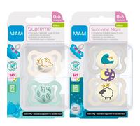 MAM Dental Dummy Supreme 0-6 Months, Pack of 4, Orthodontic Soother, Thin Teat, Skin-Friendly with Extra air Flow, incl. Travel case, Unisex
