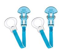 MAM Dummy Clip | 2 Pack | Baby Soother Clips Fit All MAM Soothers | Adjustable Length and Lightweight Design | Baby Accessories | White with Blue