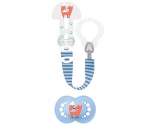 mam | Dummy & Dummy Clip 6+ Months Random Colour - Anatomical and Symmetrical Silicone Dummy - Washable Dummy Clip with Adjustable Length, Compatible with All Types of Dummies