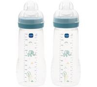 MAM Easy Active Baby Bottle with Fast Flow MAM Teats Size 3, Twin Pack, Baby Feeding, 330 ml, Blue (Designs May Vary)