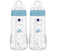 MAM Easy Active Baby Bottle with Fast Flow MAM Teats Size 3, Twin Pack of Baby Bottles, Baby Feeding, 330 ml, Blue (Designs May Vary)