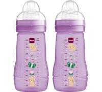 MAM Easy Active Bottles | 2 Pack (2 x 270ml) | Medium Flow MAM Teats Size 2 | Baby Accessories | Pink (Various Designs)