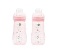 MAM Easy Active Bottles | 2 Pack (2 x 270ml) | Medium Flow MAM Teats Size 2 | Baby Accessories | Ballet Slipper (Various Designs)