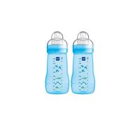 MAM Easy Active Bottles | 2 Pack (2 x 270ml) | Medium Flow MAM Teats Size 2 | Baby Accessories | Blue (Various Designs)