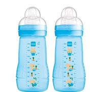 MAM Easy Active Bottles | 2 Pack (2 x 270ml) | Medium Flow MAM Teats Size 2 | Baby Accessories | Blue (Various Designs)