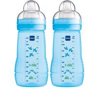 MAM Easy Active Bottles | 2 Pack (2 x 270ml) | Medium Flow MAM Teats Size 2 | Baby Accessories | Blue (Various Designs)