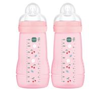 MAM Easy Active Bottles | 2 Pack (2 x 270ml) | Medium Flow MAM Teats Size 2 | Baby Accessories | Pink (Various Designs)