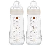 MAM Easy Active Baby Bottle with Fast Flow MAM Teats Size 3, Twin Pack of Baby Bottles, Baby Feeding, 330 ml, Grey (Designs May Vary)