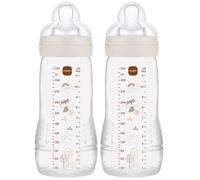 MAM Easy Active Bottles | 2 Pack (2 x 330ml) | Fast Flow MAM Teats Size 3 | Baby Accessories | Grey (Various Designs)