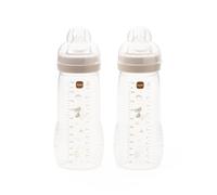 MAM Easy Active Bottles | 2 Pack (2 x 330ml) | Fast Flow MAM Teats Size 3 | Baby Accessories | Beige (Various Designs)