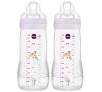 MAM Easy Active Bottles | 2 Pack (2 x 330ml) | Fast Flow MAM Teats Size 3 | Baby Accessories | Pink (Various Designs)