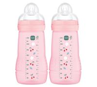 MAM Baby Bottles Easy Active – 2 Pack (2 x 270 ml), Medium Flow Teats Size 2, Pink