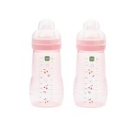 MAM Baby Bottles Easy Active – 2 Pack (2 x 270 ml), Medium Flow Teats Size 2, Pink
