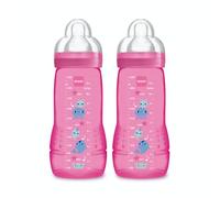 MAM Easy Active Feeding Bottle, 2 x 330ml - 6+ Months - X-Flow Teat - Ultra-Fast Speed - Pink