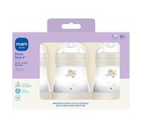 MAM Easy Start Self Sterilising Anti-Colic Baby Bottles (3 x 160 ml), MAM Bottle with Slow Flow MAM Teats Size 1, Newborn Essentials for 0+ Months, Shell (Design may vary)
