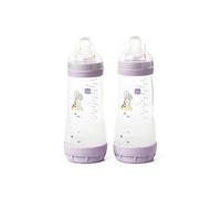 MAM Easy Start Self Sterilising Anti-Colic Baby Bottle Pack of 2 (2 x 320 ml), MAM Bottles with Fast Flow MAM Teats Size 3, Reduced Colic Baby Bottle, Baby Essentials, Purple (Designs May Vary)