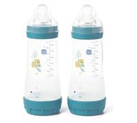 MAM Easy Start Anti-Colic Baby Bottles | 2 Pack (2 x 320ml) | Self-Sterlising | Fast Flow MAM Teats Size 3 | Baby Accessories | Blue (Various Designs)
