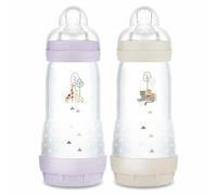 MAM Easy Start Anti-Colic Baby Bottle, 4+ Months, Fast Flow (2 x 320 ml) Lilac + Sand - Bottle to Reduce Colic and Baby Discomfort - Baby Bottle Suitable for Breastfeeding