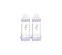 MAM Easy Start Anti-Colic Baby Bottles | 2 Pack (2 x 320ml) | Self-Sterlising | Fast Flow MAM Teats Size 3 | Baby Accessories | Pink (Various Designs)