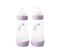 MAM Easy Start Anti-Colic Baby Bottles | 2 Pack (2 x 320ml) | Self-Sterlising | Fast Flow MAM Teats Size 3 | Baby Accessories | Pink (Various Designs)