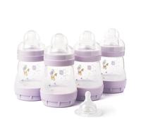 MAM Easy Start Anti-Colic Baby Bottles | 4 Pack (4X 160ml) | Self-Sterilising Baby Milk Bottle | Slow Flow MAM Teats Size 1 + 1x Medium Flow Teat Size 2 | Pink (Various Designs)