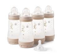 MAM Easy Start Anti-Colic Baby Bottles | 4 Pack (4X 260ml) | Self-Sterilising Baby Milk Bottle | Medium Flow MAM Teats Size 2 + 1x Fast Flow Teat Size 3 | Unisex (Various Designs)