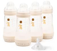 MAM Easy Start Anti-Colic Baby Bottles | 4 Pack (4X 260ml) | Self-Sterilising Baby Milk Bottle | Medium Flow MAM Teats Size 2 + 1x Fast Flow Teat Size