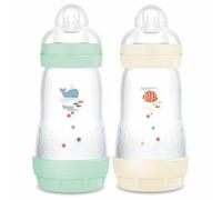 MAM - Easy Start Anti-Colic Bottle 2 Months Medium Flow (2 x 260ml) Mint + Cotton - Bottle to Reduce Colic and Baby discomfort - Suitable for Breastfeeding