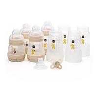 MAM Easy Start Anti-Colic Bottle Starter Set | Includes 4X Feeding Bottles and MAM Original Start 0-2 Month Soother | Self-Sterilising | Baby Gift Set of Newborn Essentials | White (Various Designs)