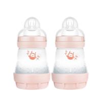MAM Easy Start Anti-Colic Baby Bottles | 2 Pack (2 x 160ml) | Self-Sterilising Baby Milk Bottle | Slow Flow MAM Teats Size 1 | Newborn Essentials | Pink (Various Designs)