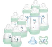 MAM Easy Start Bottle Set of 8 (2 x 130 ml, 2 x 160 ml, 4 x 260 ml), Green | Includes 1 original start teat, 1 extra soft spout and 1 handle, reduces air bubbles, self-sterilising, BPA/BPS free