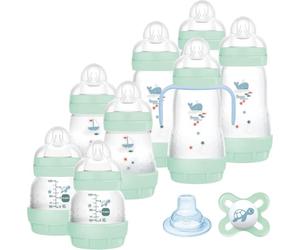 MAM Easy Start Bottle Set of 8 (2 x 130 ml, 2 x 160 ml, 4 x 260 ml), Green | Includes 1 original start teat, 1 extra soft spout and 1 handle, reduces air bubbles, self-sterilising, BPA/BPS free