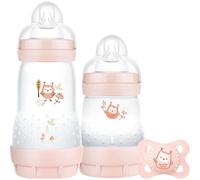 MAM Easy Start Colours of Nature Starter Self Sterilising Anti Colic Starter Set (Owls), Non-Shiny Matt Finish Newborn Bottle Set and Soother, Newborn