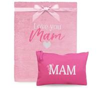 Mam Embroidered Baby Pink Cotton Bath Towel and Fuchsia Pink Wash Bag