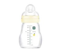 MAM Feel Good A161 Glass Water Bottle with Patented SkinSoftTM Silicone Ultra Soft Silicone for Babies 0 Months + 170 ml