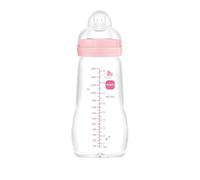 MAM Feel Good A163 Ultra Soft Glass Water Bottle with Patented SkinSoftTM Silicone Teat 2, for 0 Months and Above, 260 ml, Pink