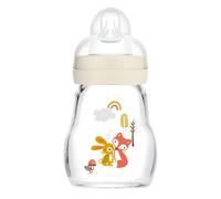 MAM Feel Good Glass Bottle | 1 Pack (1 x 170ml) | MAM Glass Bottle with Slow Flow Teat Size 1 | Baby Accessories for Newborn | White (Various Designs)