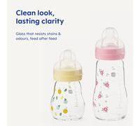 MAM Feel Good Glass Bottle | 1 Pack (1 x 170ml) | MAM Glass Bottle with Slow Flow Teat Size 1 | Baby Accessories for Newborn | Yellow (Various Design