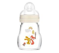 MAM Feel Good Glass Bottle | 1 Pack (1 x 170ml) | MAM Glass Bottle with Slow Flow Teat Size 1 | Baby Accessories for Newborn | White (Various Designs)