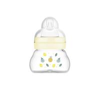 MAM Feel Good Glass Bottle | 1 Pack (1 x 90ml) | Extra Slow Flow MAM Teat Size 0 | Baby Accessories for Newborn | Unisex (Various Designs)