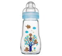 MAM Feel Good Glass Bottle Pack of 1 (1 X 260 Ml), MAM Bottle with Medium Flow MAM Teats Size 2, Newborn Essentials, MAM Baby Bottles 2+ Months, Blue