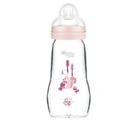 MAM Feel Good Glass Bottle Pack of 1 (1 X 260 Ml), MAM Bottle with Medium Flow MAM Teats Size 2, Newborn Essentials, MAM Baby Bottles 2+ Months, Pink