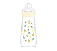 MAM Feel Good Glass Bottle | 1 Pack (1 x 260ml) | MAM Glass Bottle with Medium Flow Teat Size 2 | Baby Accessories for Newborn | Yellow (Various Designs)