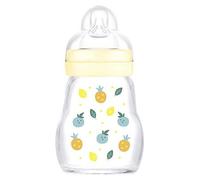 MAM Feel Good Glass Bottle Pack of 1 (1 x 170 ml), MAM Bottle with Medium Flow MAM Teats Size 1, Newborn Essentials, MAM Baby Bottles for 2+ Months, White (Designs May Vary)