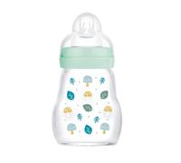 MAM Glass Bottle (170 ml) - Heat Resistant and Temperature Resistant - 1 Slow Flow Teat for Newborns - Colour: Matte Sage