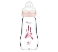 MAM Glass Bottle, 1x 260ml, with SkinSoft Silicone Teat, Pink