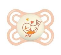 MAM Glow in The Dark Pacifier, 2-6 Months, Symmetrical Teat, Flat, Extra Thin and Flexible Silicone Easy Acceptance, with Self-Sterilizing Box, MAM Perfect, Bright Pink, 1pc