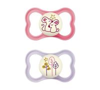 MAM Glow in The Dark Sensitive Skin Pacifiers, Baby Pacifier 6+ Months, Best Pacifier for Breastfed Babies, Air Night' Design Collection, Girl 2-Count